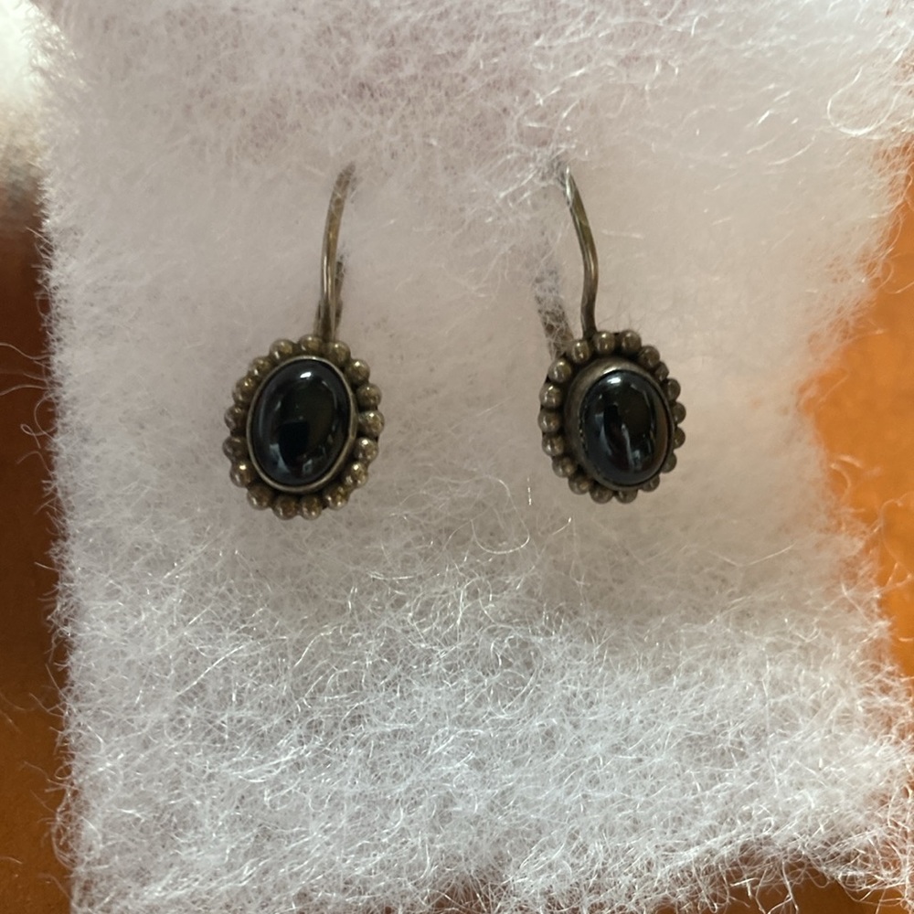 Vintage 925 black onyx dangle sterling silver beaded drop earrings